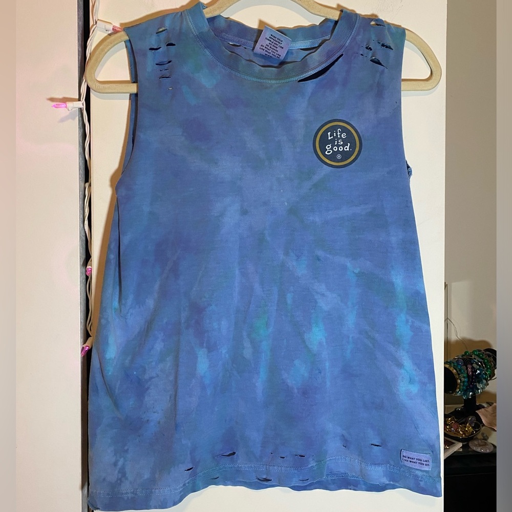 Life Is Good Distressed Tie Dye Tank Youth Large